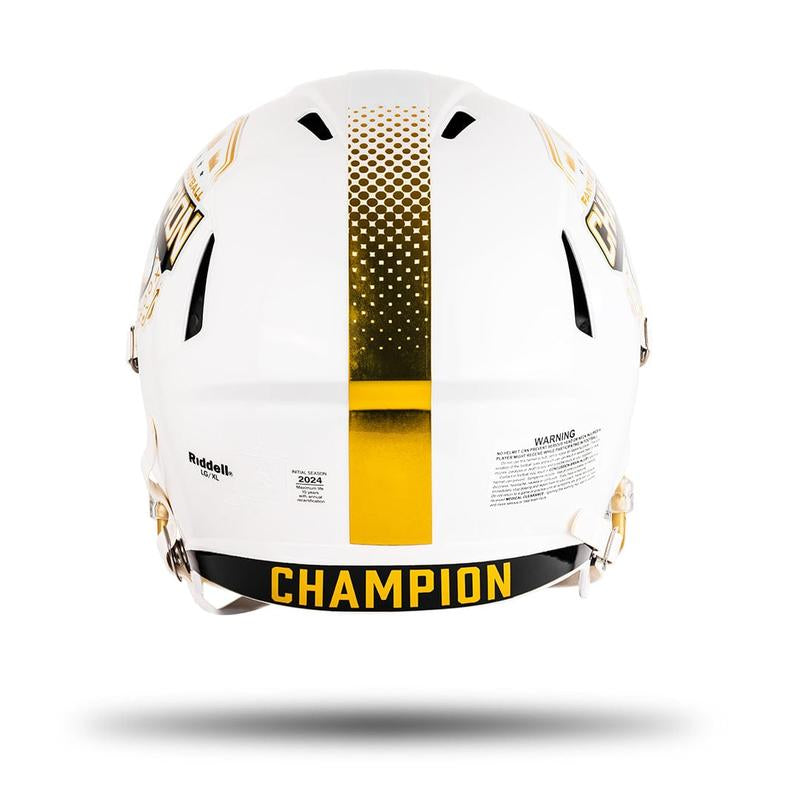 Riddell Fantasy Football Championship Helmet - White & Gold Full-Size Trophy with 'Fantasy Football Champion' Engraving