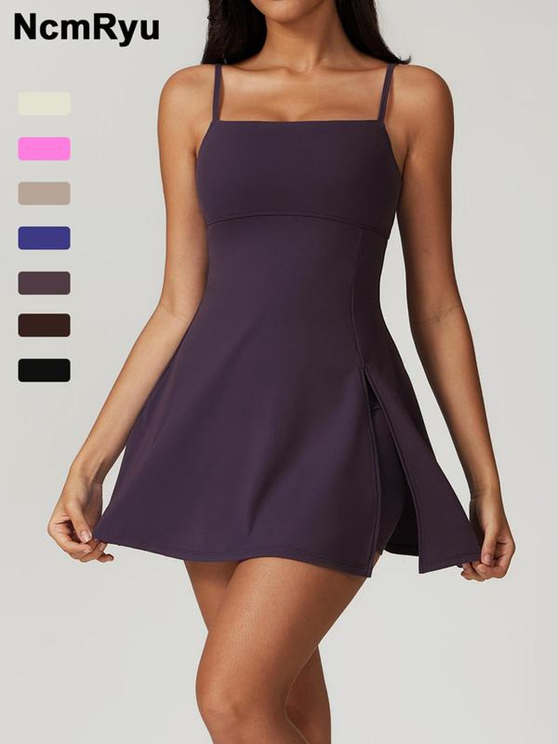 Women'S Seamless High Elastic Back Strap One-Piece Yoga Suit Outdoor Sports Mountain Climbing Running Playing Tennis Skirt Gym Workout Skirt with Leggings