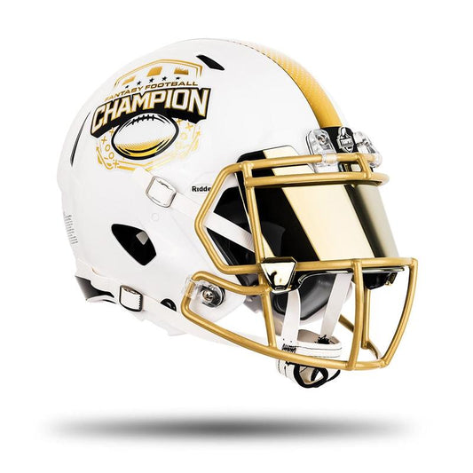 Riddell Fantasy Football Championship Helmet - White & Gold Full-Size Trophy with 'Fantasy Football Champion' Engraving