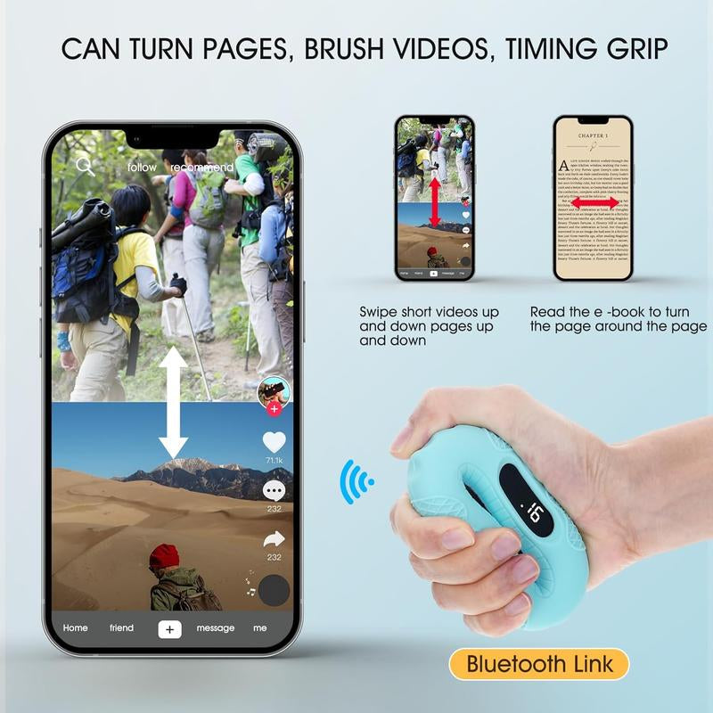 Bluetooth Hand Grip Strengthener Finger Grip Exerciser Flexible Hand Grip Forearm Exerciser for Workout Suitable for Swiping Short Videos & Turning E-Book Pages Entertainment and Release Stress Coexist