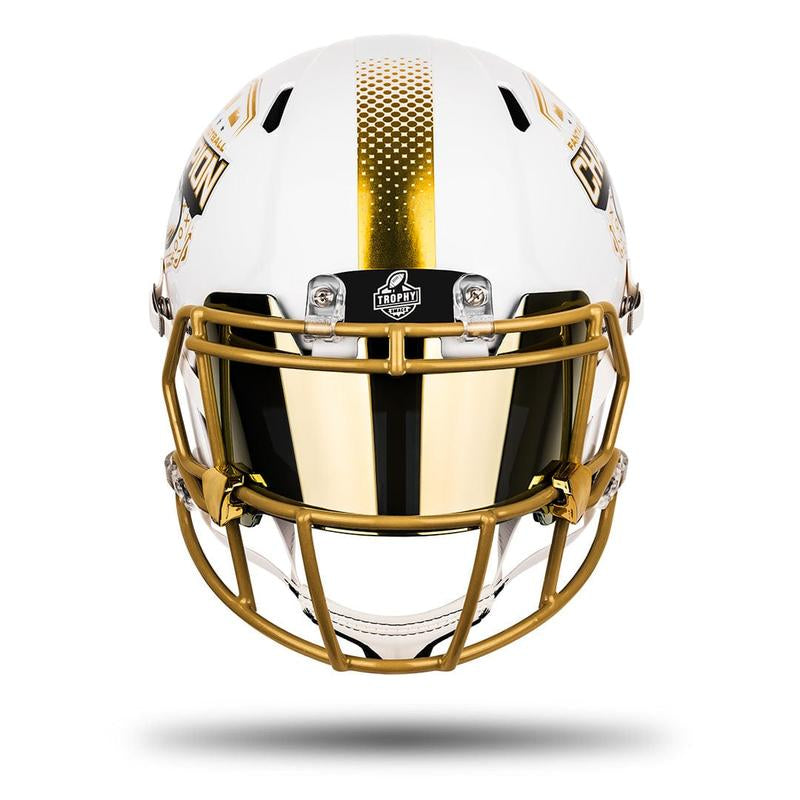 Riddell Fantasy Football Championship Helmet - White & Gold Full-Size Trophy with 'Fantasy Football Champion' Engraving