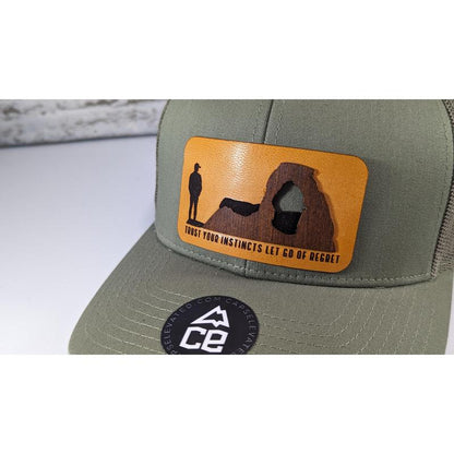 Trust Your Instincts Let Go of Regret Wood Patch Tucker Snapback Hat