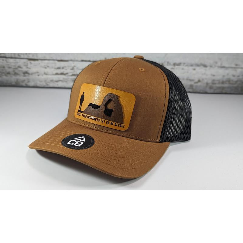 Trust Your Instincts Let Go of Regret Wood Patch Tucker Snapback Hat