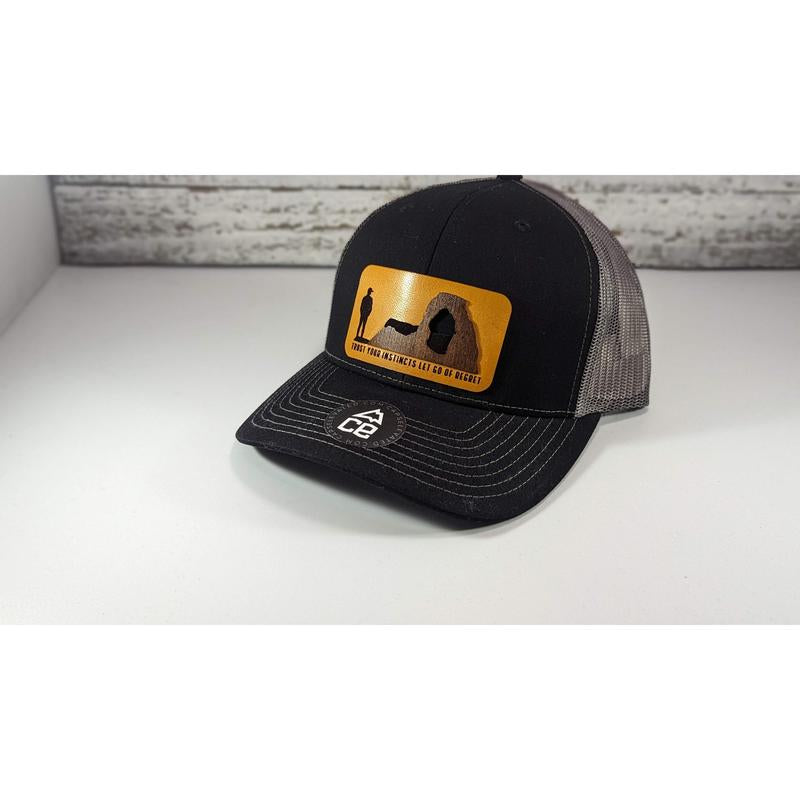 Trust Your Instincts Let Go of Regret Wood Patch Tucker Snapback Hat