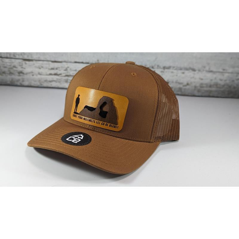 Trust Your Instincts Let Go of Regret Wood Patch Tucker Snapback Hat