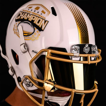 Riddell Fantasy Football Championship Helmet - White & Gold Full-Size Trophy with 'Fantasy Football Champion' Engraving