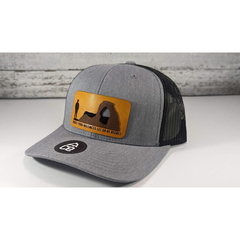 Trust Your Instincts Let Go of Regret Wood Patch Tucker Snapback Hat