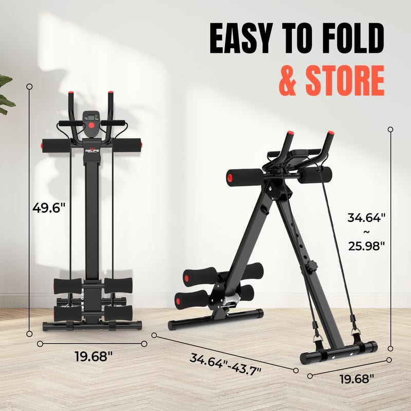 RELIFE REBUILD YOUR LIFE Adjustable Ab Trainer Machine Foldable Ab Workout Equipment for Home Gym, Core & Abs Exercise Machine, Arm Leg Glute Shaper