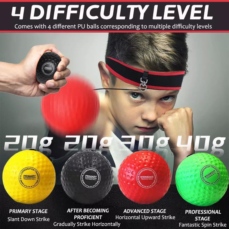4 Difficulty Levels Boxing Reflex Ball W/Headband for Reaction Agility Punching