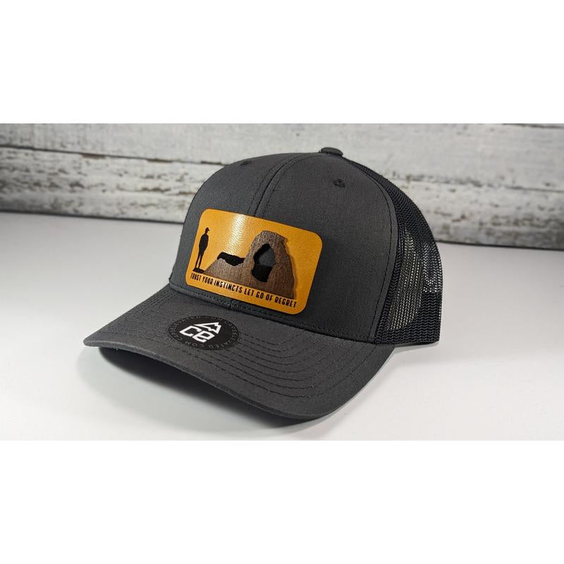 Trust Your Instincts Let Go of Regret Wood Patch Tucker Snapback Hat