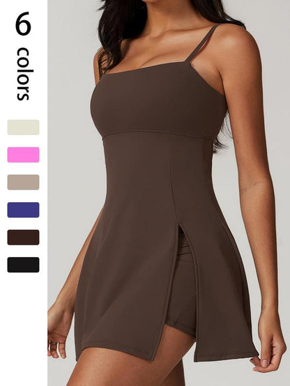 Women'S Seamless High Elastic Back Strap One-Piece Yoga Suit Outdoor Sports Mountain Climbing Running Playing Tennis Skirt Gym Workout Skirt with Leggings