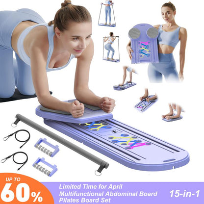 Pilates Board Pilates Reformer Set, Push-Up Board Abs Equipment 15-In-1 Full-Body Workout Exerciser for Home Fitness, Multifunctional Abdominal Exercise Board as Gift for Mom Husband Teens Men