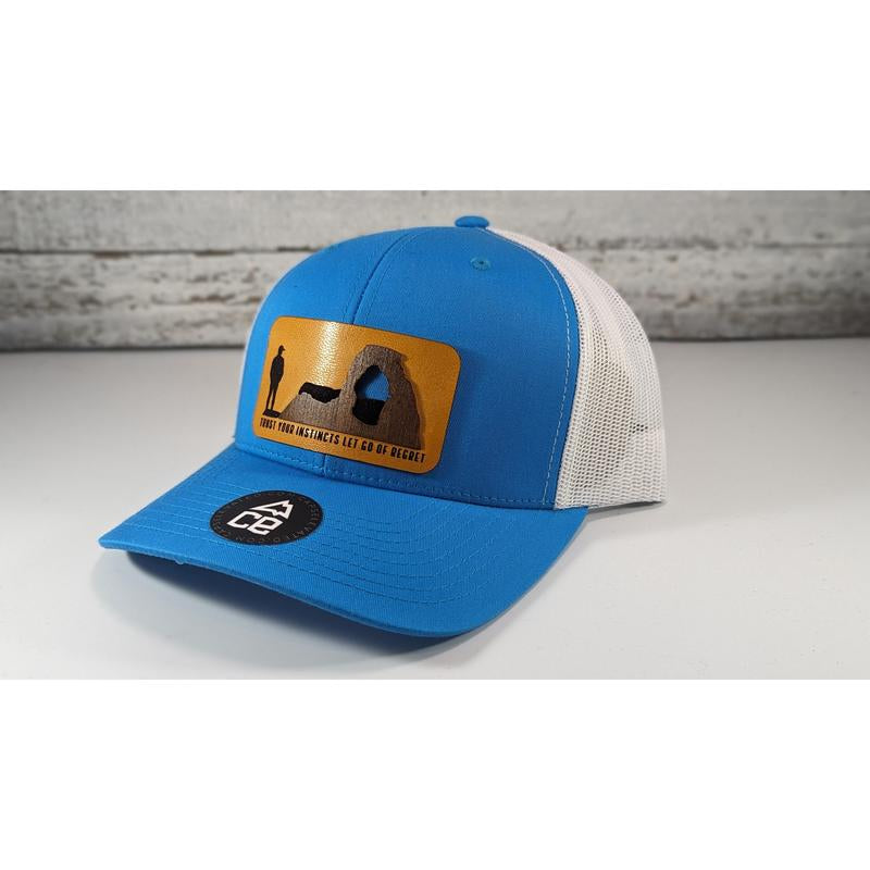 Trust Your Instincts Let Go of Regret Wood Patch Tucker Snapback Hat