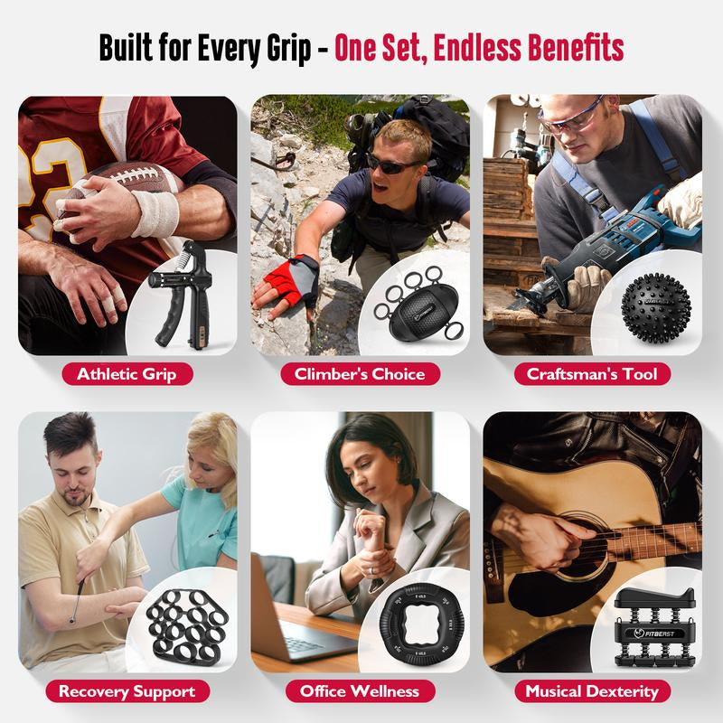 Fitbeast 10-160 Lbs Grip Strength Trainer Kit, Pro Hand and Forearm Strengthener Kit with Adjustable Resistance and Multi-Function Massage Balls for Hand Therapy, Grip Training, and Recovery