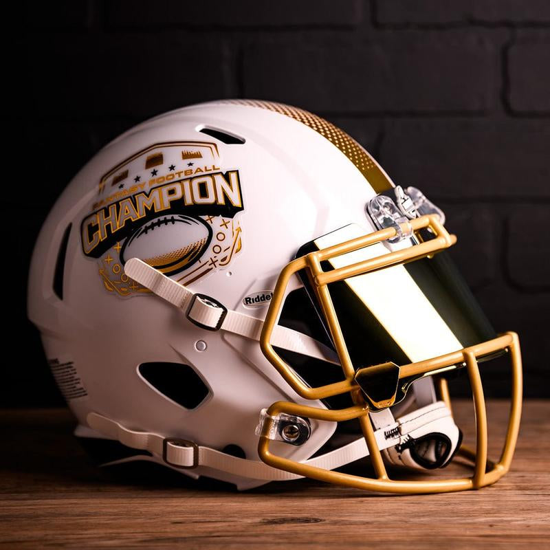 Riddell Fantasy Football Championship Helmet - White & Gold Full-Size Trophy with 'Fantasy Football Champion' Engraving